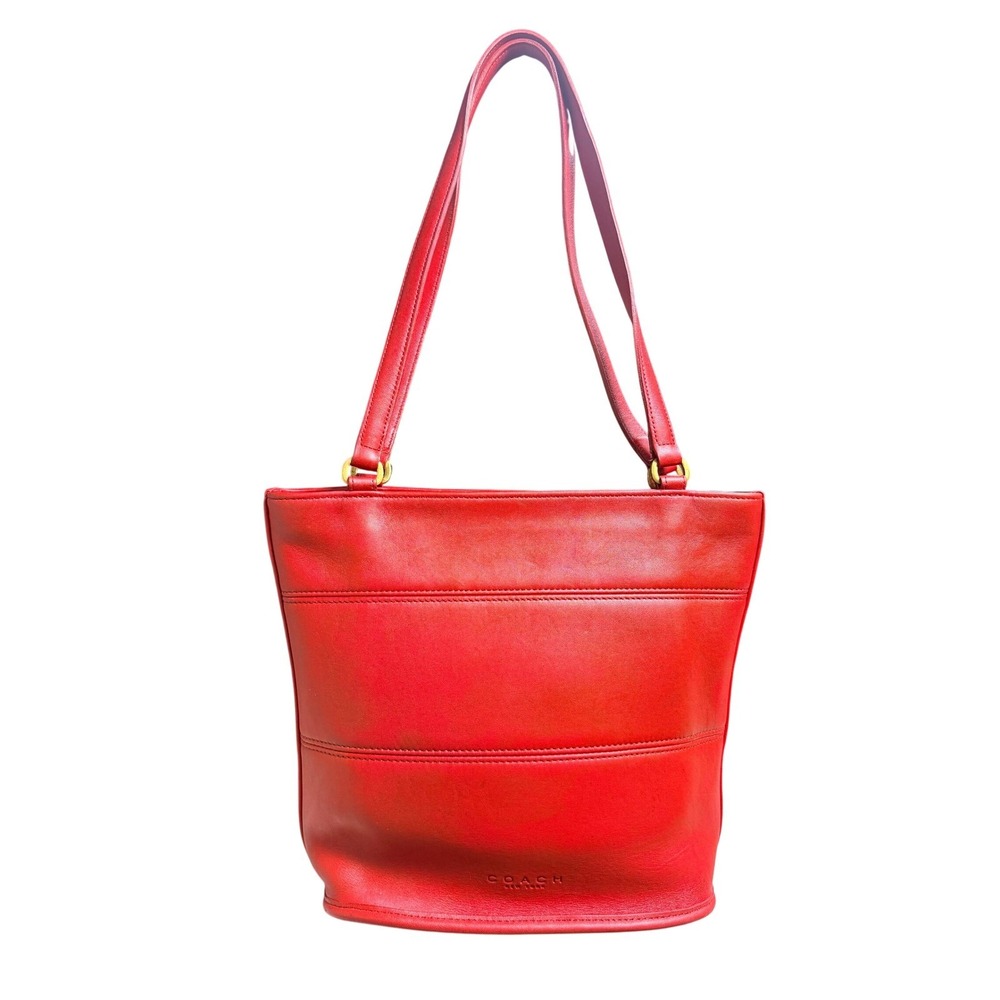 Vintage Coach Red Leather Tote‎ Bag 9098 Glove Tanned Cowhide Brass Hardware